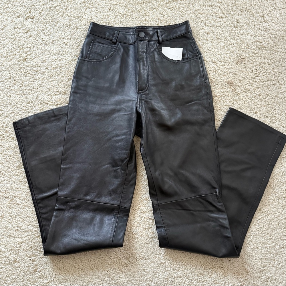 Michael Hoban North Beach leather pants jeans high rise straight leg slacks 2